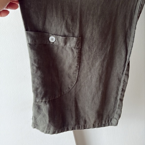 Heaven Lagenlook Wide Leg Cropped Linen Pants in Olive Green L - Picture 3 of 6